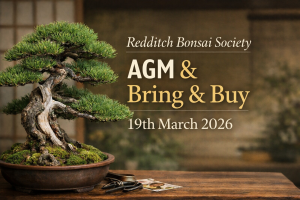 March 2026 bonsai event at Redditch bonsai Society, annual general meeting and bonsai auction.